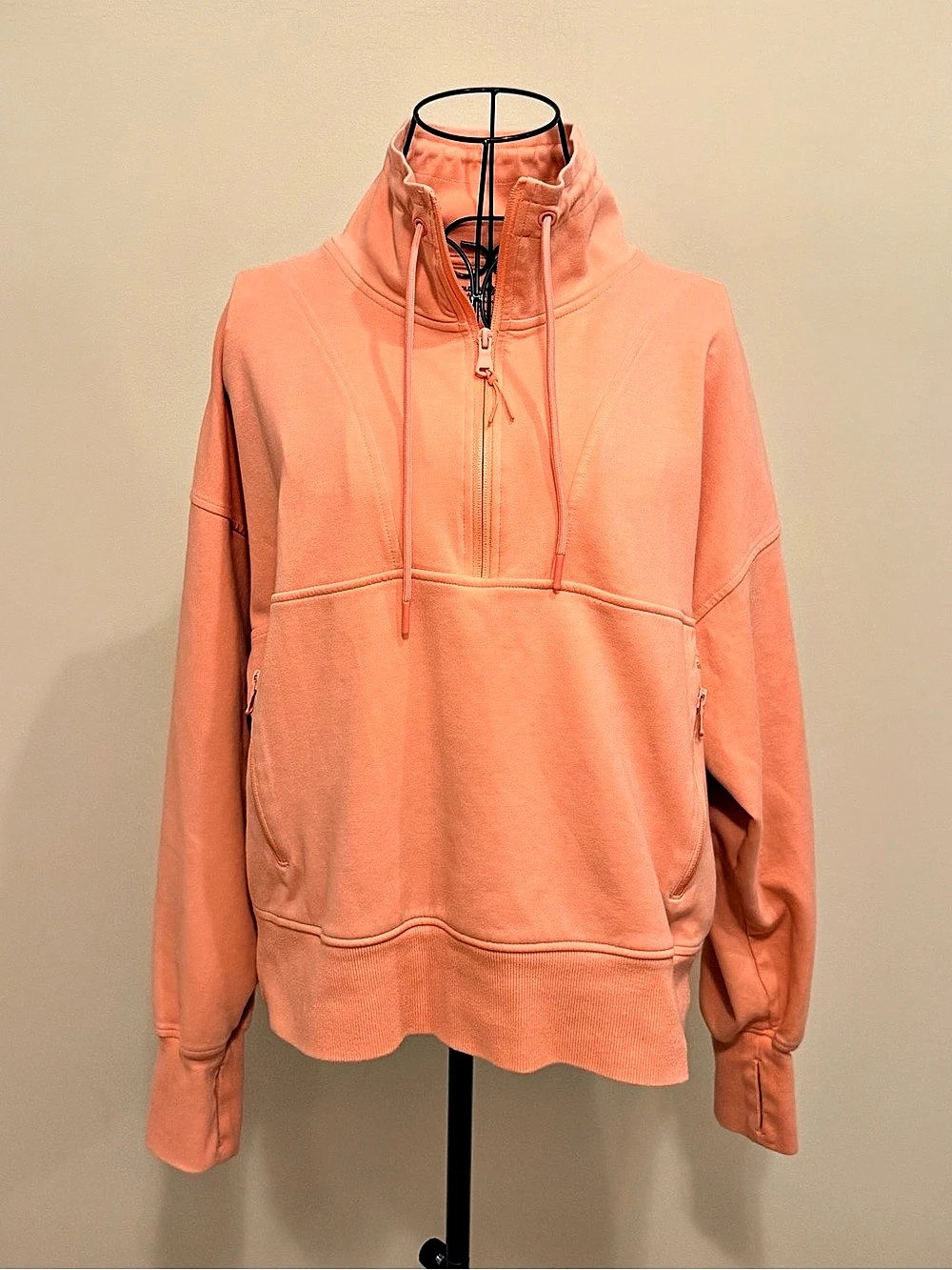 Old Navy Active Womens XL Orange Solid Fleece 1/2 Zip High Neck Pockets